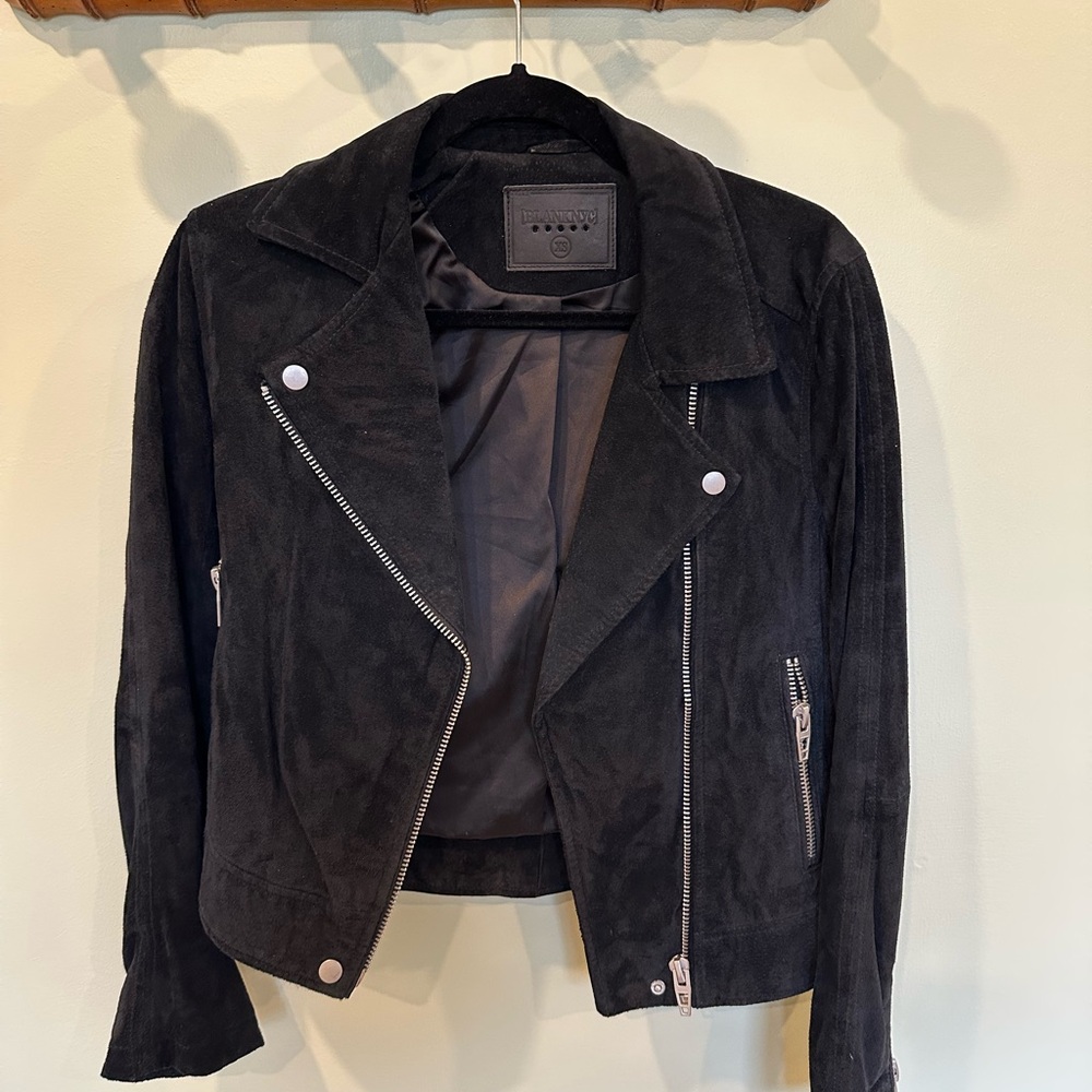 Blank NYC Black Suede Moto Jacket with Asymmetrical Zipper